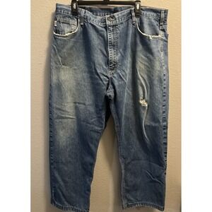 Carhartt FR Denim Blue Work Jeans Relaxed Fit Men 42x28 Workwear FRB100DNM